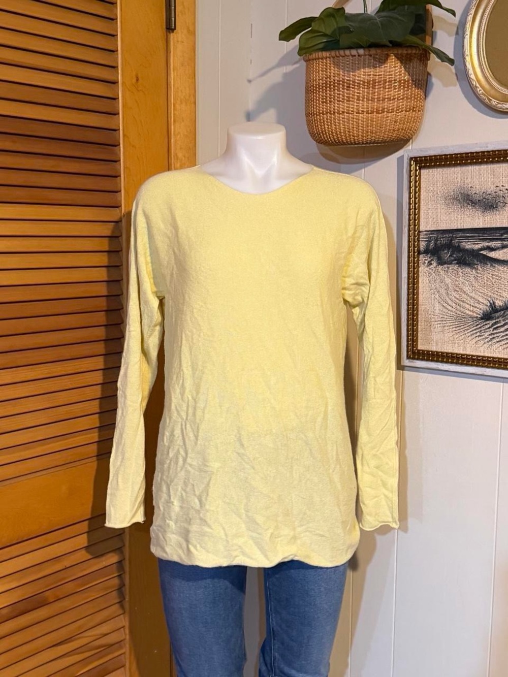 Cashmere blend lightweight butter yellow sweater made in Italy